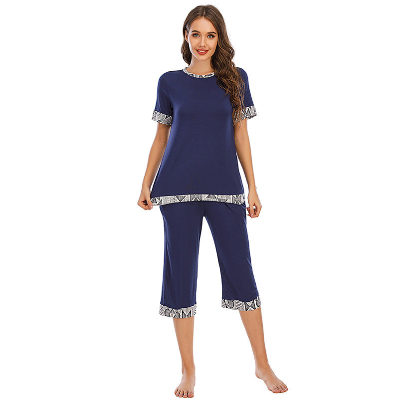 Contrast Color Comfort And Casual Breathable Pajamas Suit