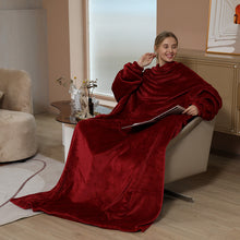 Wearable Coral Fleece Blanket with Sleeves and Pockets