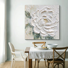 Hand-Painted White Peony Thick Texture Oil Painting
