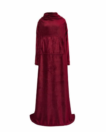Wearable Coral Fleece Blanket with Sleeves and Pockets