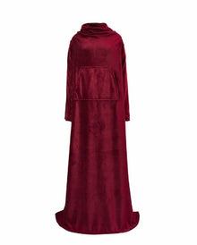 Wearable Coral Fleece Blanket with Sleeves and Pockets
