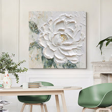 Hand-Painted White Peony Thick Texture Oil Painting