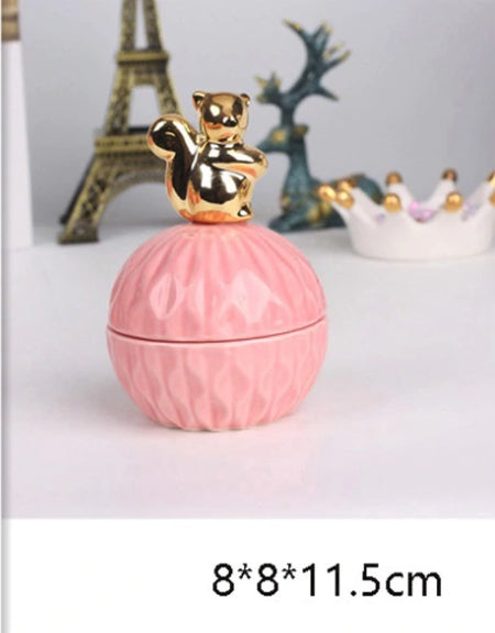 Pink Ceramic Dustproof Jewelry Storage Box