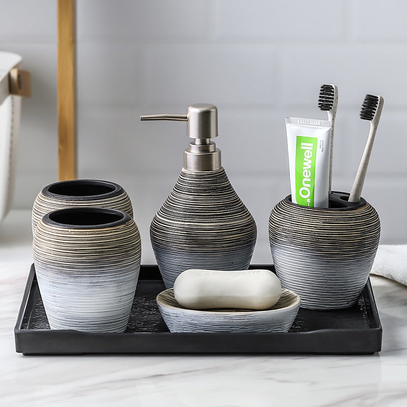 Retro Brushed 5-Piece Ceramic Bathroom Set