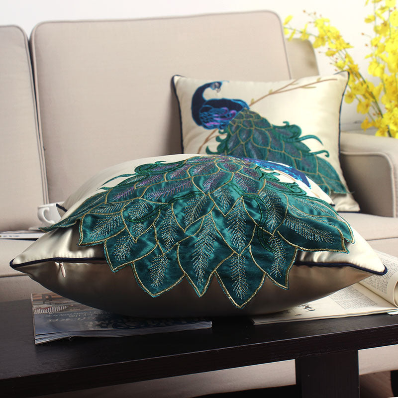 Peacock Embroidered Decorative Throw Pillowcase