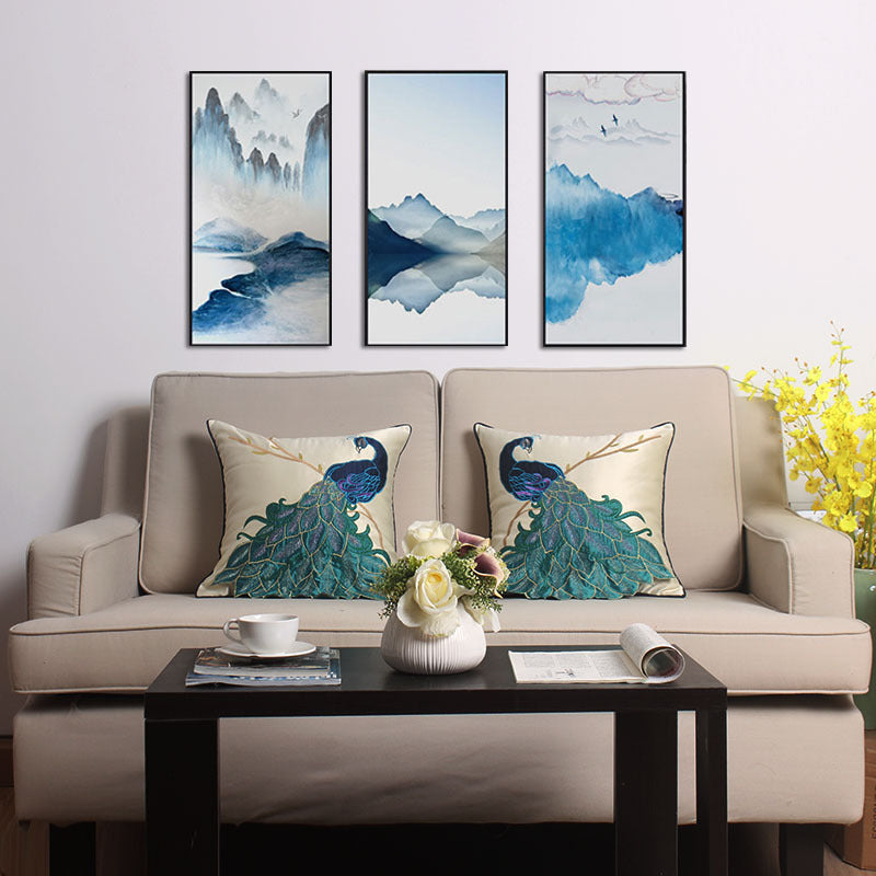 Peacock Embroidered Decorative Throw Pillowcase