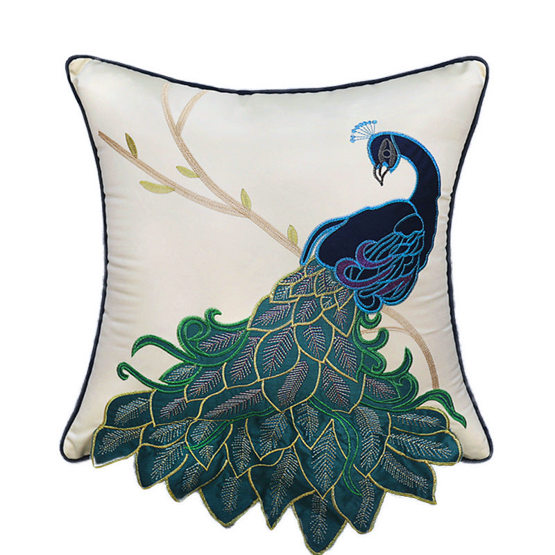 Peacock Embroidered Decorative Throw Pillowcase