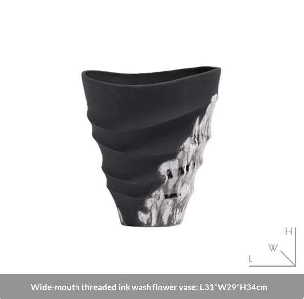 Wide-Mouth Ink-Wash Decorative Vase