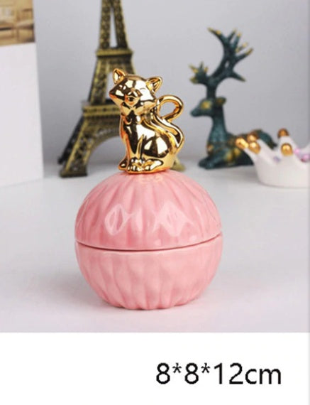 Pink Ceramic Dustproof Jewelry Storage Box