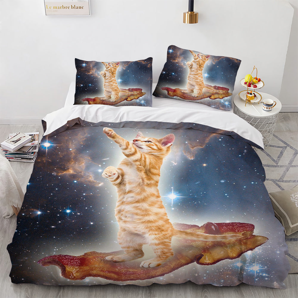 Cute Cat Print Duvet Cover Bedding Set for Girls
