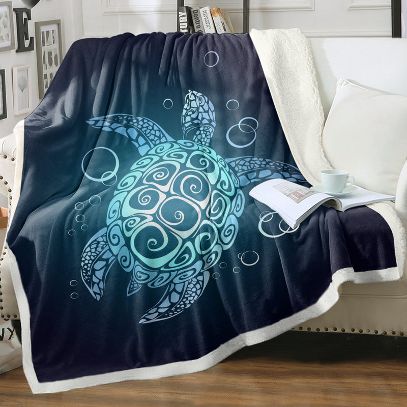 Ocean-Themed Sea Turtle Sherpa Fleece Throw Blanket