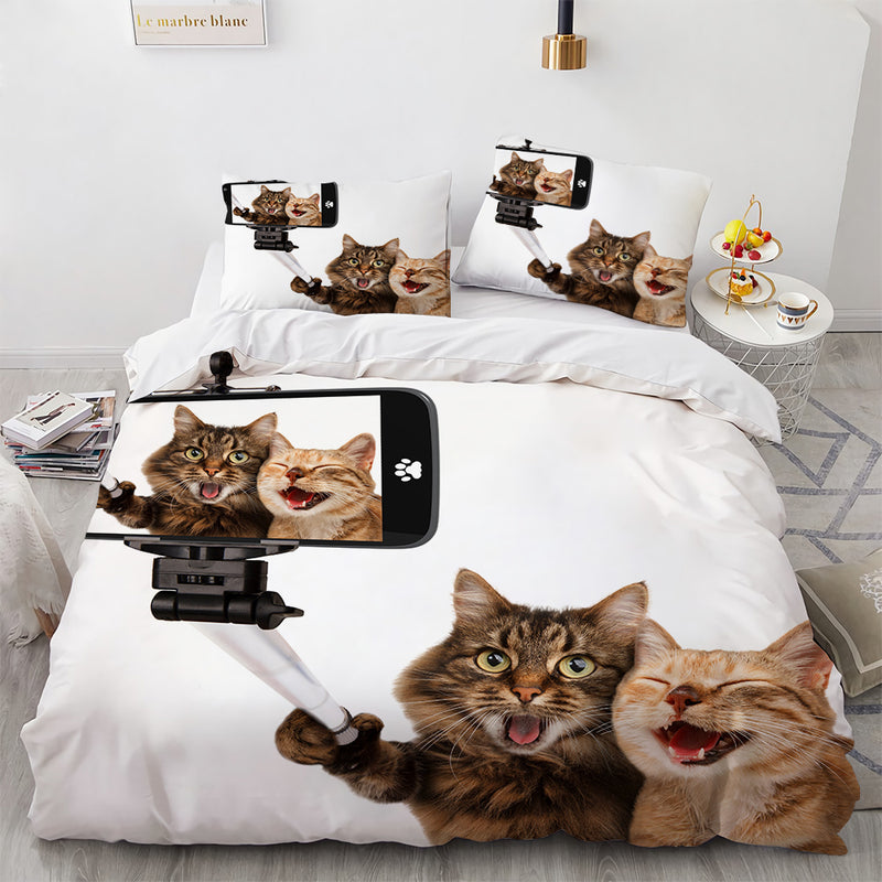 Cute Cat Print Duvet Cover Bedding Set for Girls