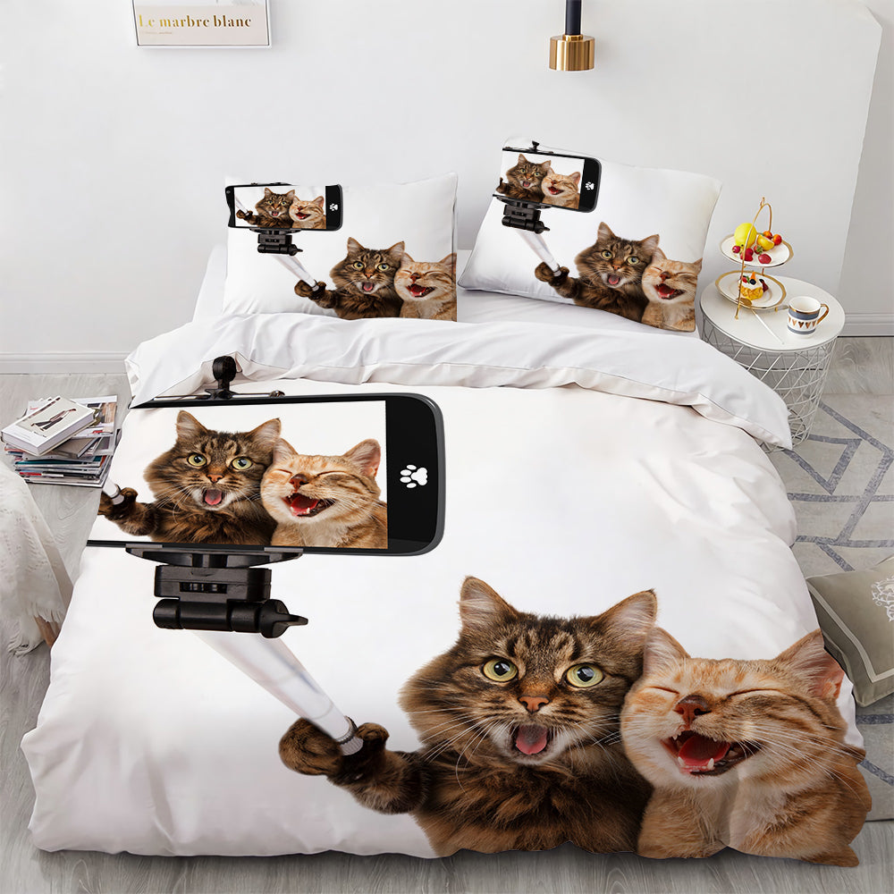 Cute Cat Print Duvet Cover Bedding Set for Girls