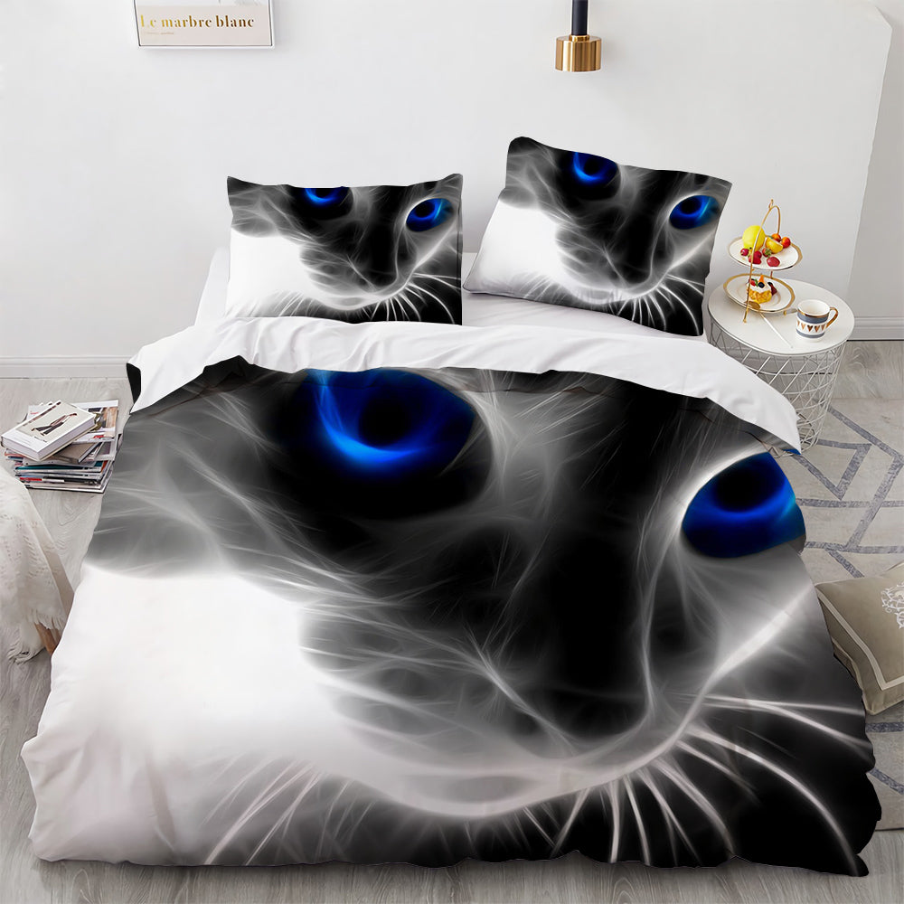 Cute Cat Print Duvet Cover Bedding Set for Ladies