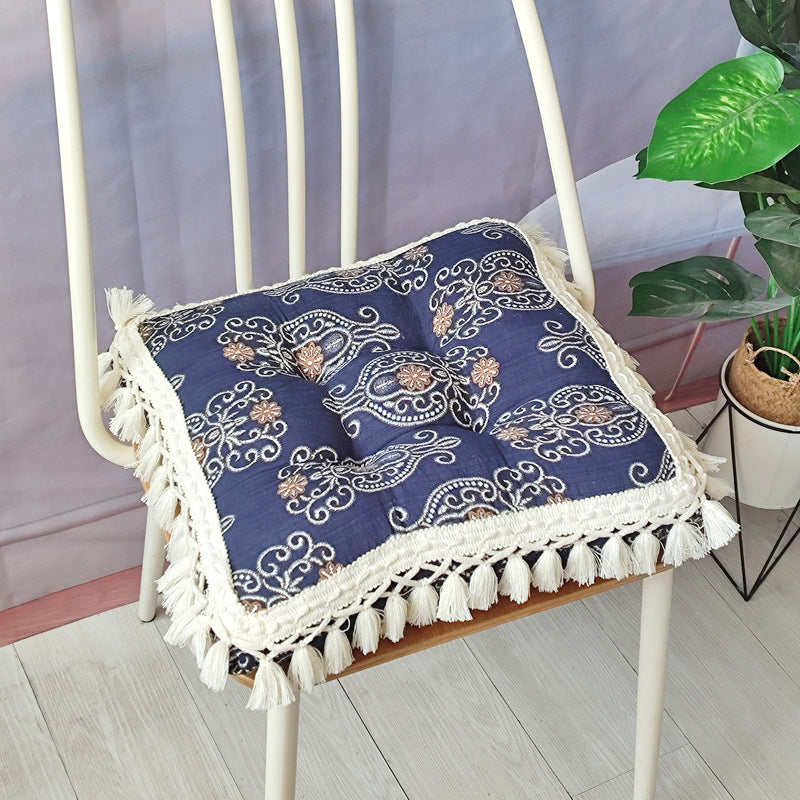 Breathable Bamboo-Cotton Tassel Seat Cushion