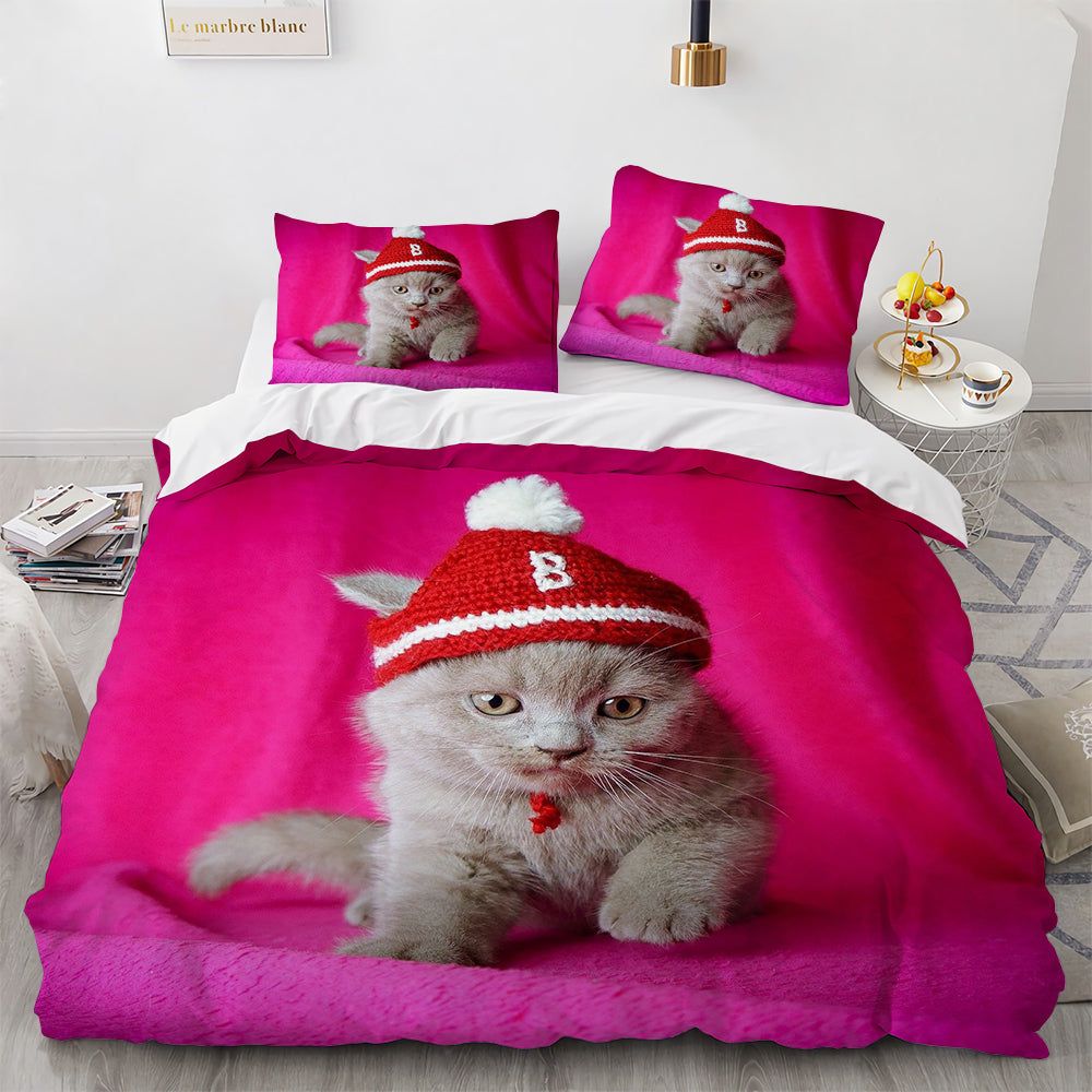 Cute Cat Print Duvet Cover Bedding Set for Girls