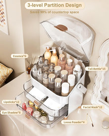 Makeup Organizer With Skincare Holder - Acrylic Cosmetic Storage Box, 4 Colors - Vanity & Bathroom Counter Organizer - Perfect Teen Girl Gift