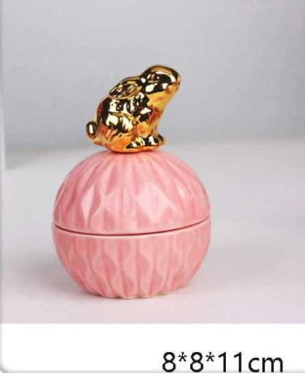 Pink Ceramic Dustproof Jewelry Storage Box
