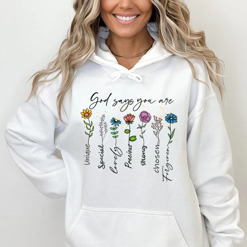 God Says You Are Unique Floral Graphic Faith Tee