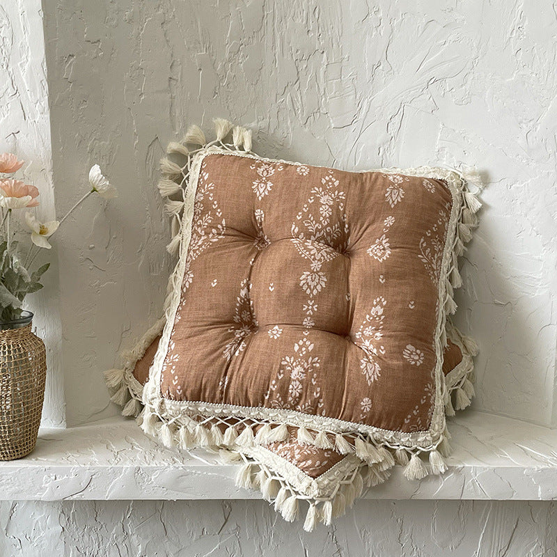 Breathable Bamboo-Cotton Tassel Seat Cushion