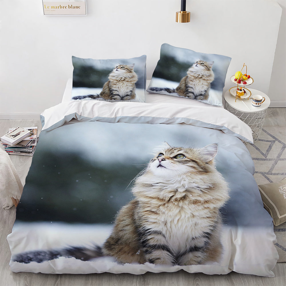 Cute Cat Print Duvet Cover Bedding Set for Ladies