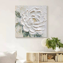 Hand-Painted White Peony Thick Texture Oil Painting