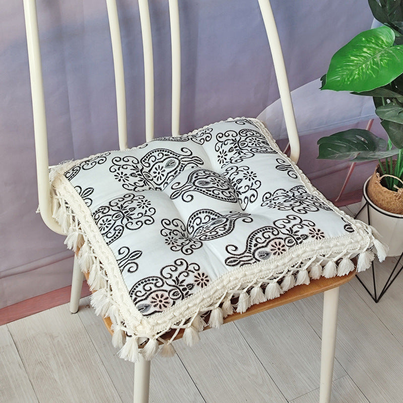 Breathable Bamboo-Cotton Tassel Seat Cushion
