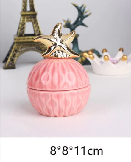 Pink Ceramic Dustproof Jewelry Storage Box
