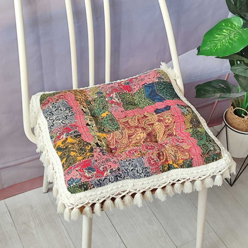 Breathable Bamboo-Cotton Tassel Seat Cushion