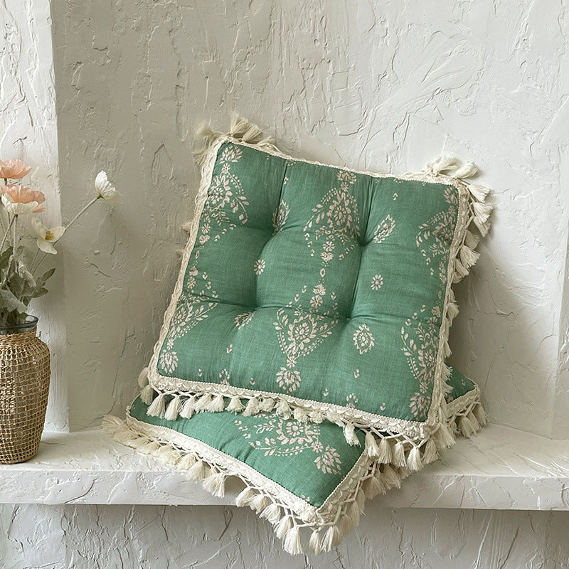 Breathable Bamboo-Cotton Tassel Seat Cushion