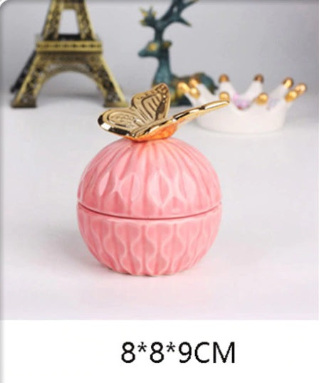 Pink Ceramic Dustproof Jewelry Storage Box
