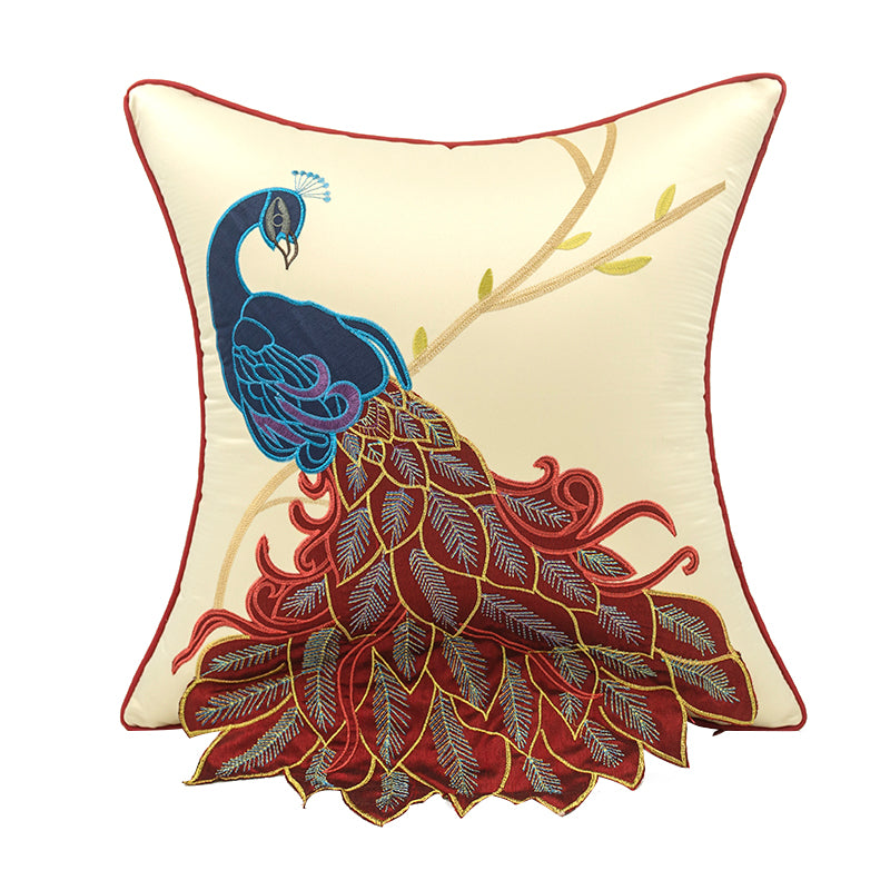 Peacock Embroidered Decorative Throw Pillowcase