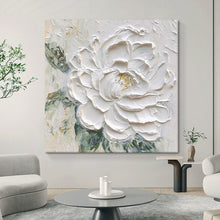 Hand-Painted White Peony Thick Texture Oil Painting