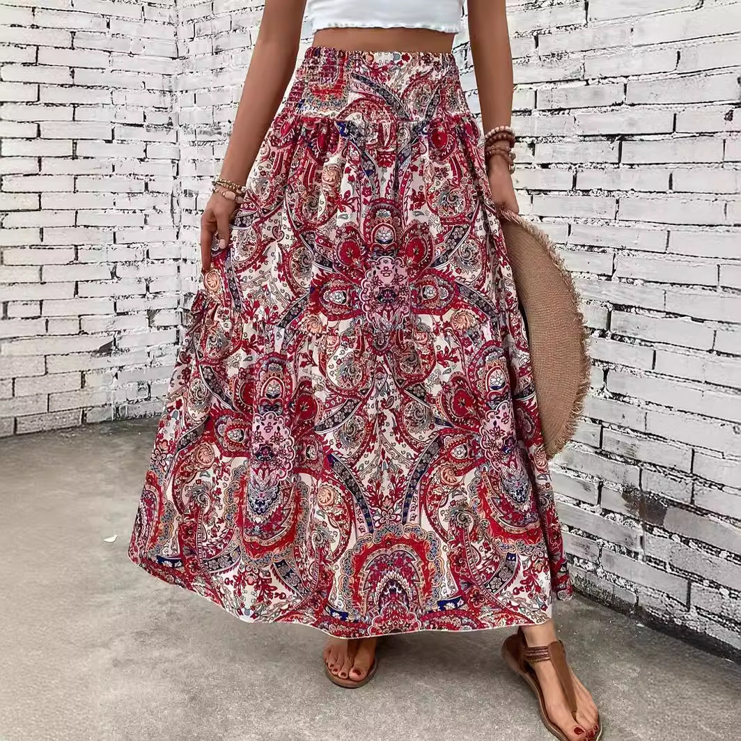 Women's Beach Print Casual Summer Skirt