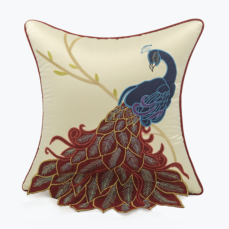 Peacock Embroidered Decorative Throw Pillowcase