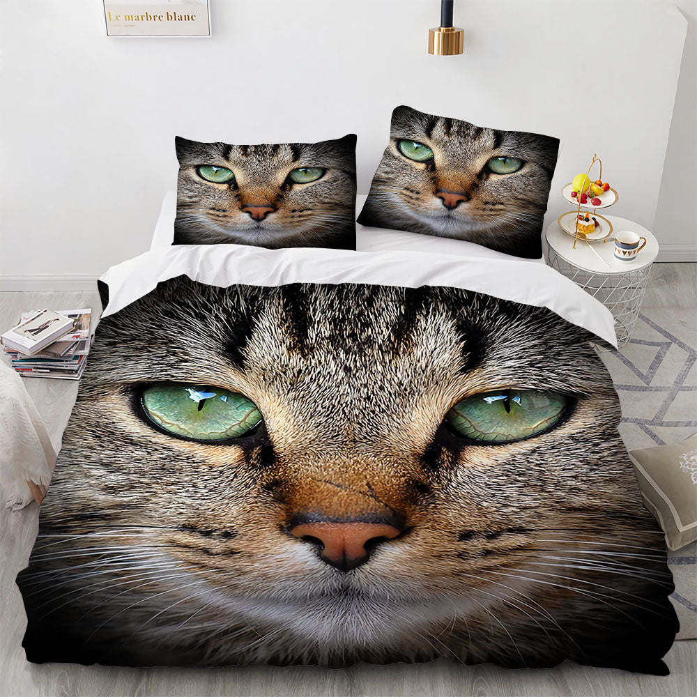 Cute Cat Print Duvet Cover Bedding Set for Girls