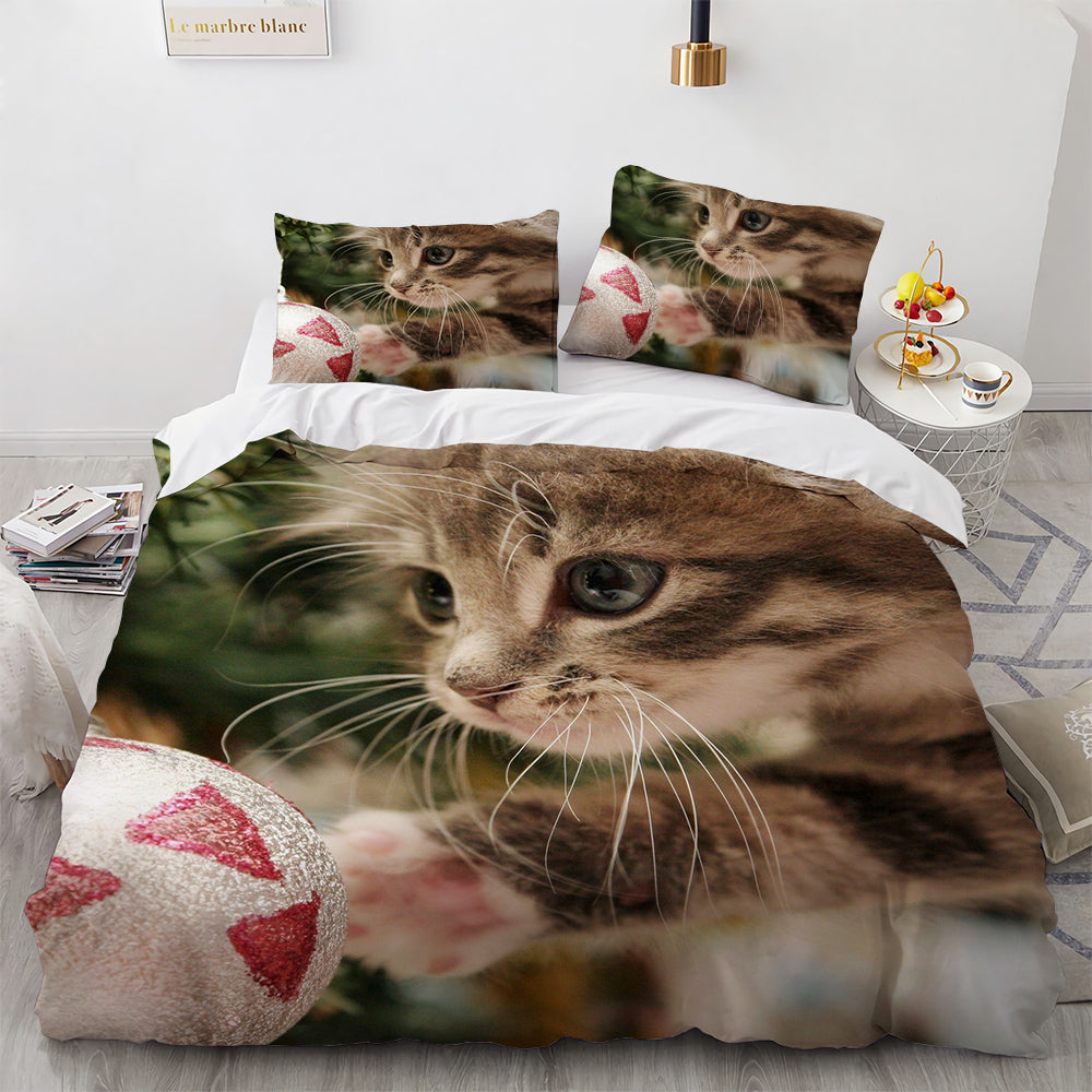 Cute Cat Print Duvet Cover Bedding Set for Ladies