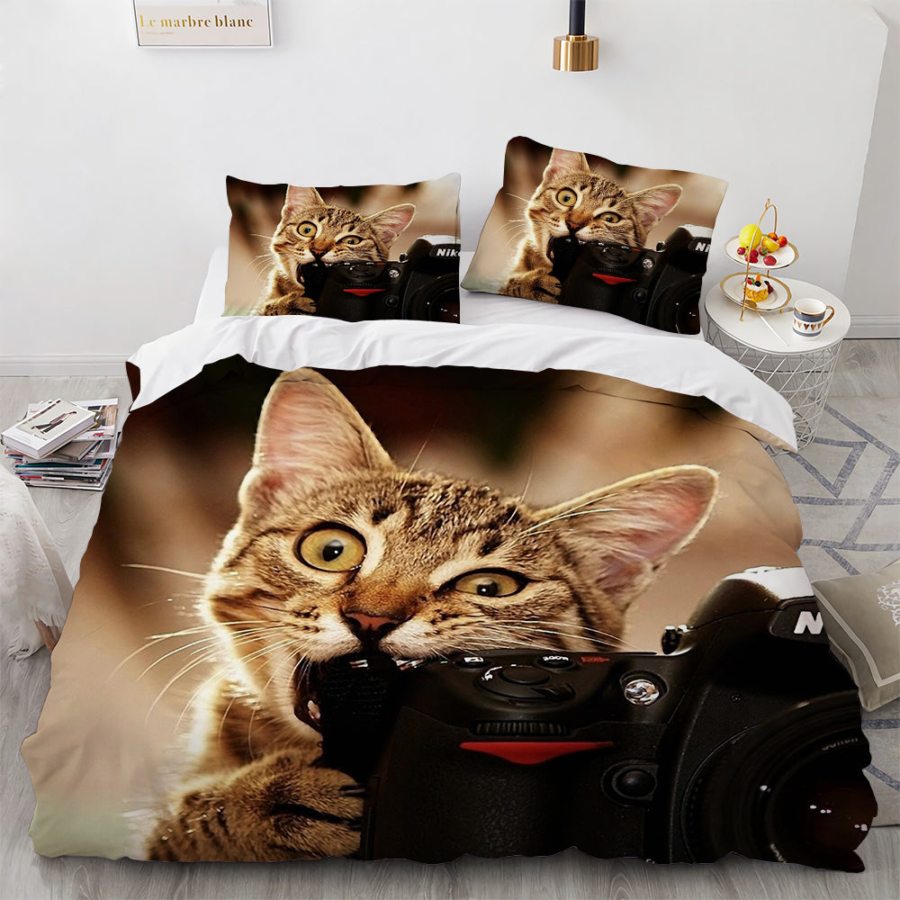 Cute Cat Print Duvet Cover Bedding Set for Girls