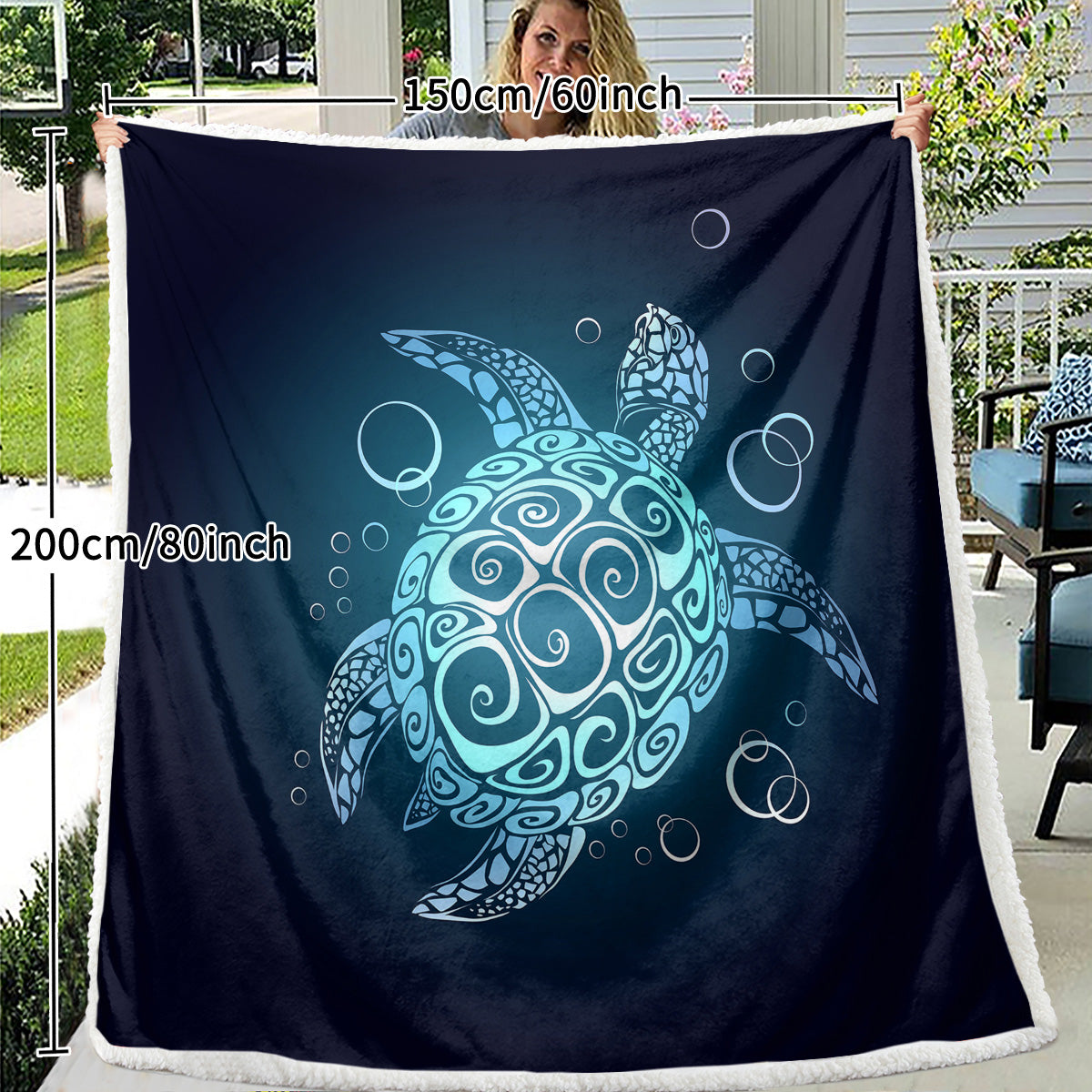 Ocean-Themed Sea Turtle Sherpa Fleece Throw Blanket