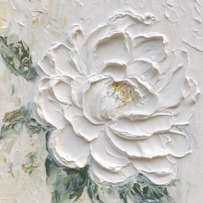 Hand-Painted White Peony Thick Texture Oil Painting