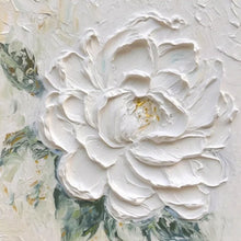 Hand-Painted White Peony Thick Texture Oil Painting