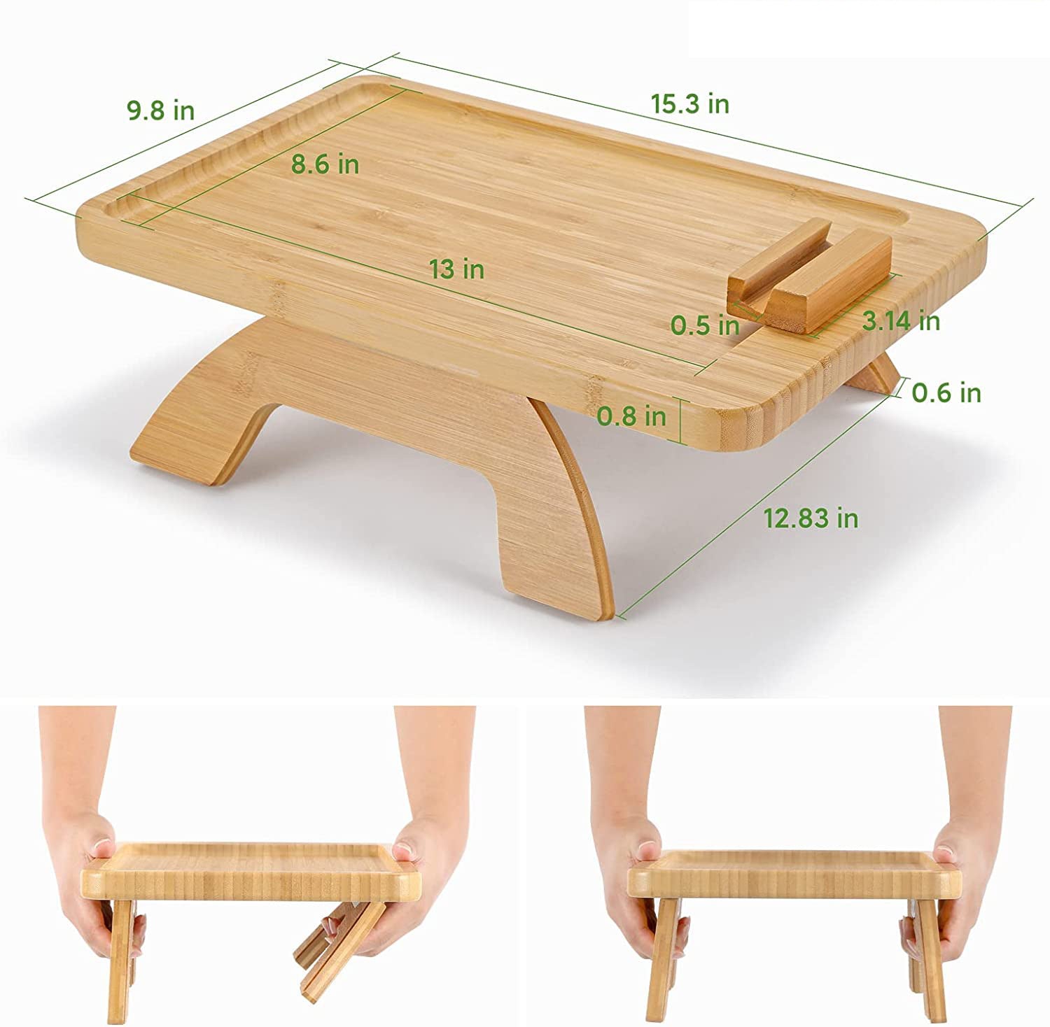 Portable Folding Bamboo Sofa Arm Tray Table