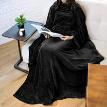 Wearable Coral Fleece Blanket with Sleeves and Pockets