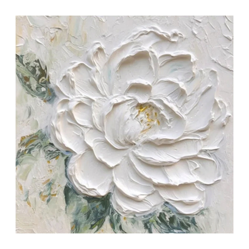 Hand-Painted White Peony Thick Texture Oil Painting