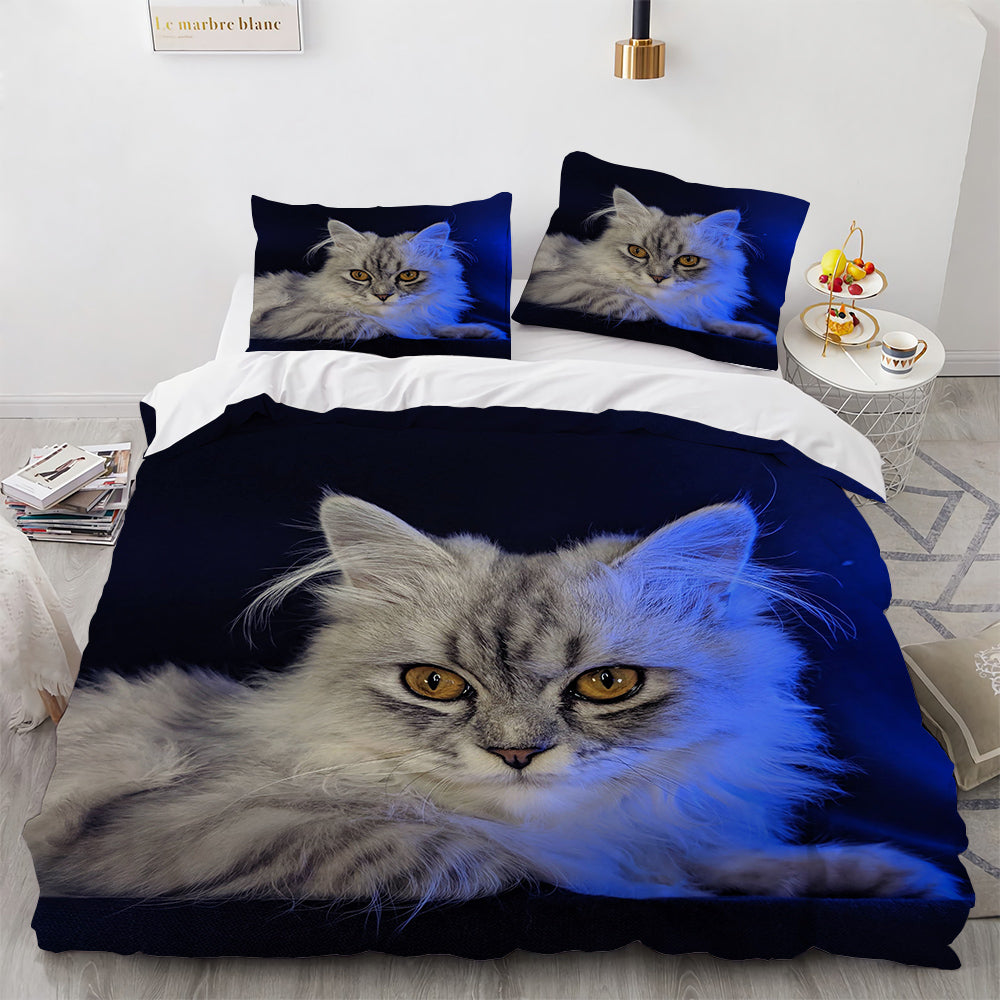 Cute Cat Print Duvet Cover Bedding Set for Ladies