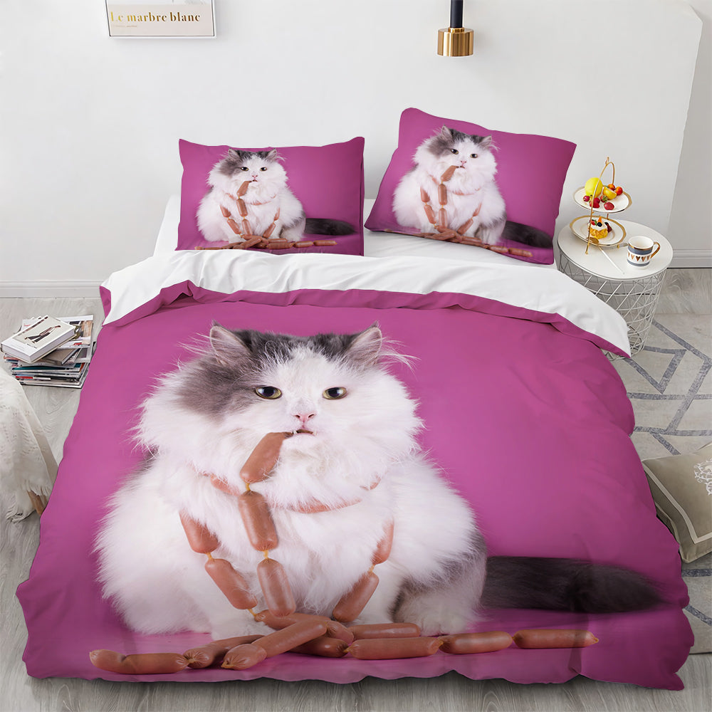Cute Cat Print Duvet Cover Bedding Set for Ladies