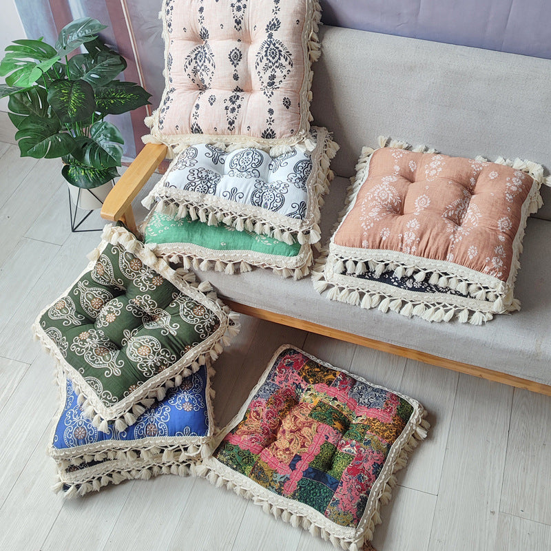 Breathable Bamboo-Cotton Tassel Seat Cushion