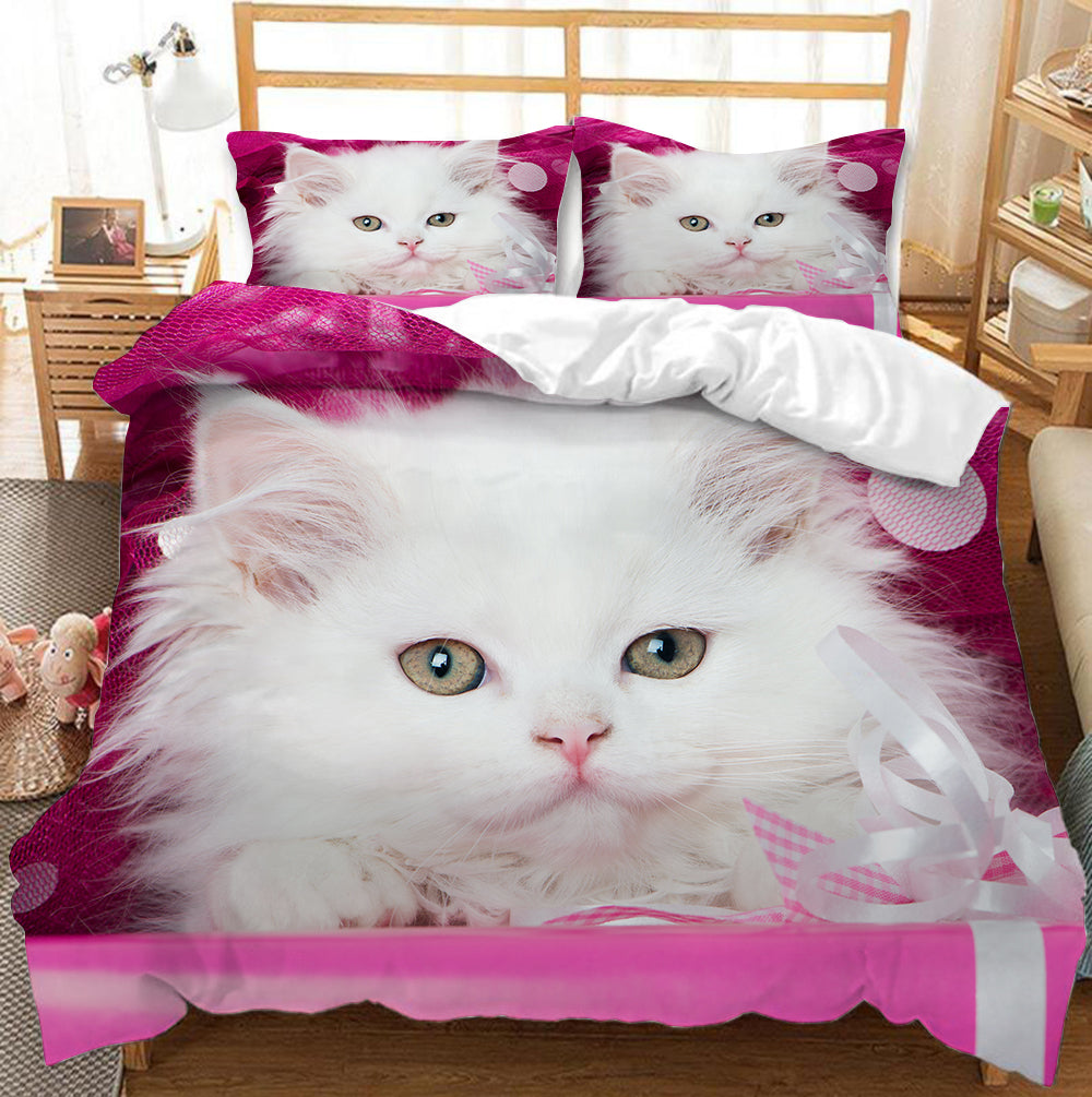 Cute Cat Print Duvet Cover Bedding Set for Girls