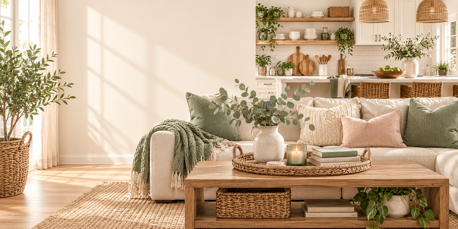 Bright modern Joyful Home Goods living room and kitchen
